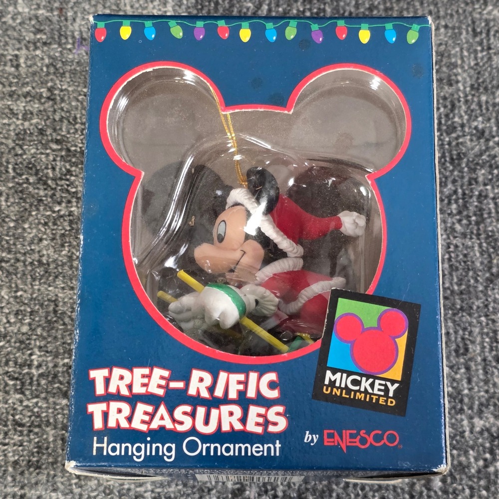 Vintage Disney Mickey Mouse Sledding Ornament Enesco Tree-Rific Treasures 177407